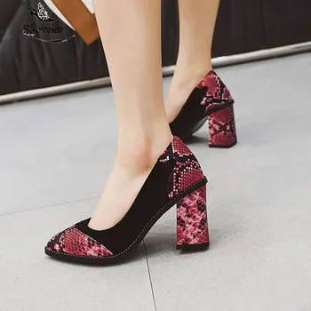 

Sgesvier 2020 new arrive women pumps snake pointed toe spring summer single shoes fashion party wedding shoes ladies big size 47