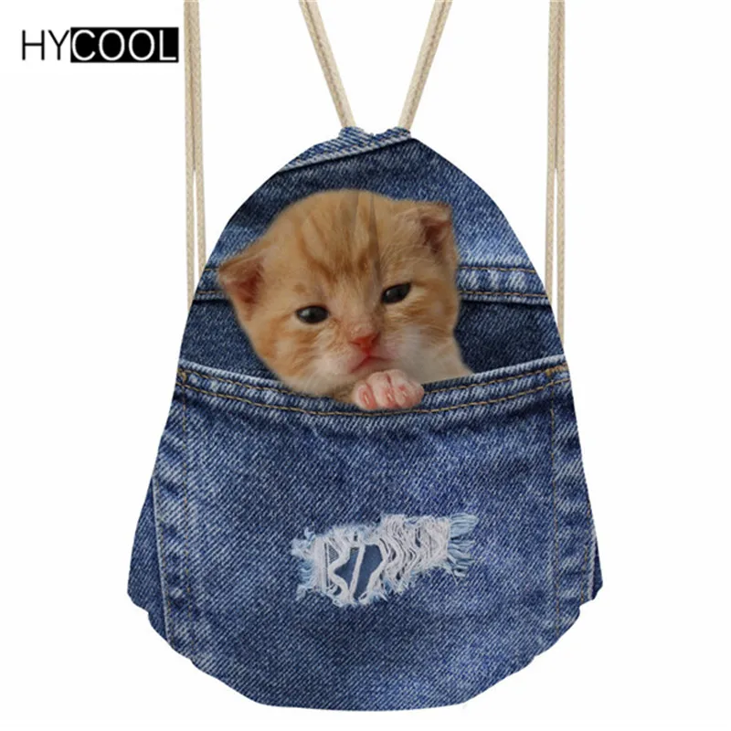 HYCOOL спортивная сумка, сумка для спортзала, синий джинсовый милый рюкзак с принтом кота для детей, мальчиков и девочек, женские сумки для фитнеса - Цвет: CC1670Z3