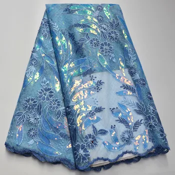

2019 High Quality Sequins Lace Embroidery African Net Lace Fabric Latest French Tulle Lace Fabric For Women Party Dress DD-985
