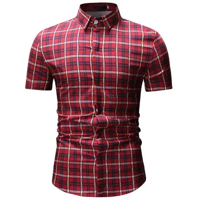 Men's plaid pocket shirt new design men's slim short sleeve dress shirt casual men's shirt Chemise Homme Camisa Social XXXL - Цвет: YS18 red