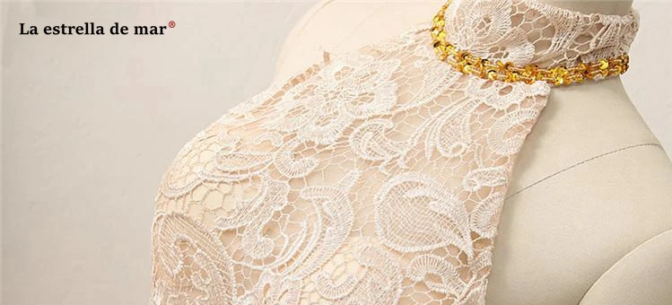 Vestidos de fiesta de noche2020 Новое Кружевное шифоновое платье подружки невесты с высокой горловиной и открытой спиной цвета шампанского, длинное свадебное платье для гостей