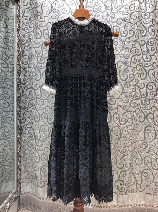 winter new women was thin lace dress 1027 spell color fringing