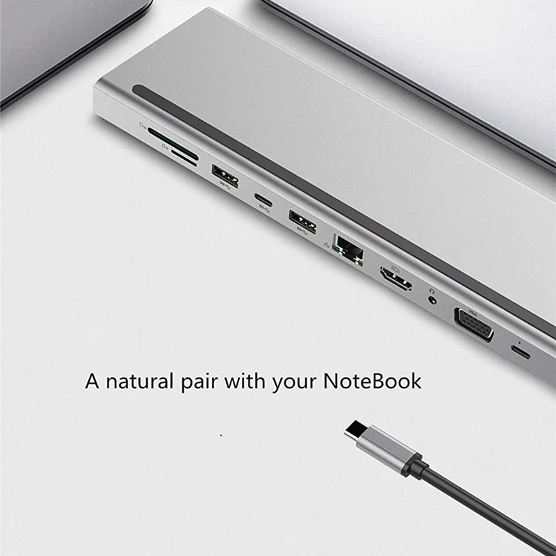 11 в 1 type-C концентратор портативный многофункциональный type-C к USB-C USB3.0 RJ45 Gigabit+ HDMI+ VGA PD конвертер адаптер для MacBook PC N