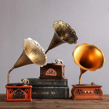 

European Antique Figurines Retro Gramophone Arts Sculpture Resin Crafts Home Bookcase Cabinet Decorations Living Room R3072