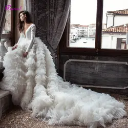Fsuzwel/Новое дизайнерское свадебное платье трапециевидной формы с круглым вырезом и длинными рукавами, 2019 великолепное платье для невесты