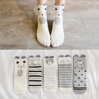 

1 Pair Women Cute Cartoon Star Smile Printing Casual Short Socks HIgh Quality Pure Cotton Ankle Sock for Girls Ladies C0128