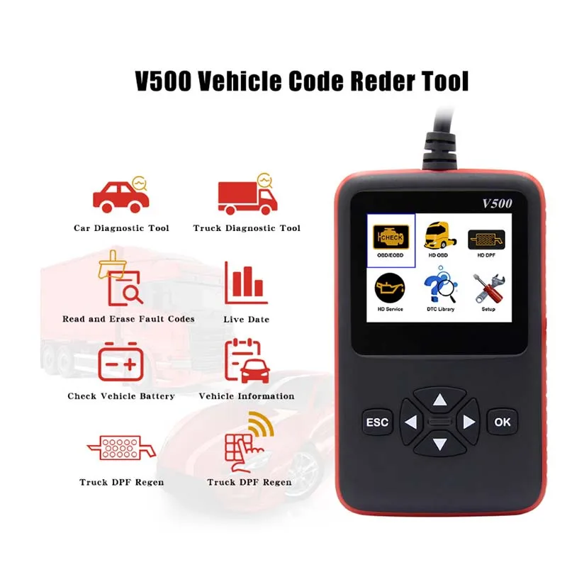 Считыватель кода V500 CR-HD OBD2 24V сверхмощный сканер для грузовиков и автомобилей OBDII OBD II 2 в 1 сканер кода автомобиля