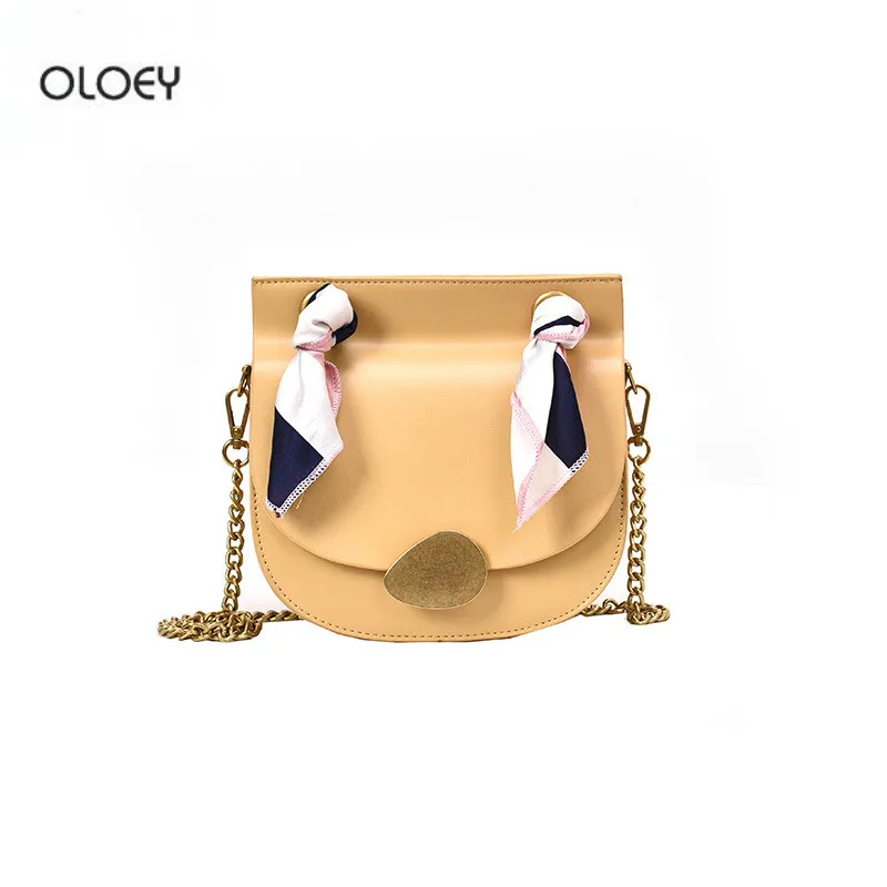 

OLOEY New fashion high quality saddle bag Scarf lock round bag Simple casual chain shoulder bag Messenger bag