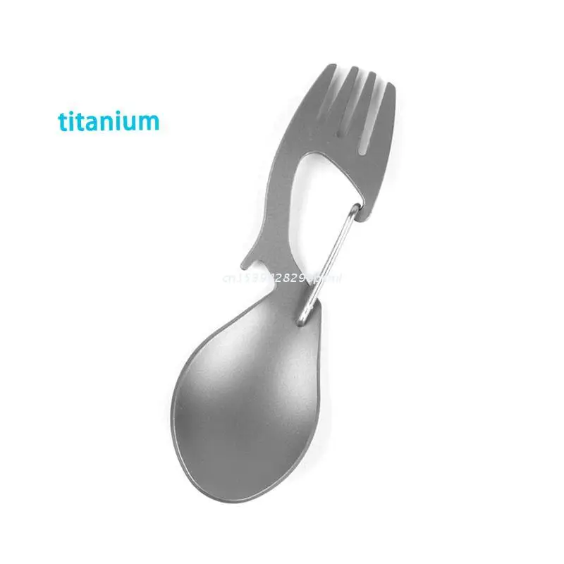 1pc Titanium Camping Tableware Fork Spoon Bottle Opener Outdoor Hang Buckle