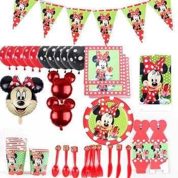 

Cartoon Red Minnie Theme Party Tableware Set Paper Cup Plate Girls' Birthday Wedding Party Decor Balloon Supplies