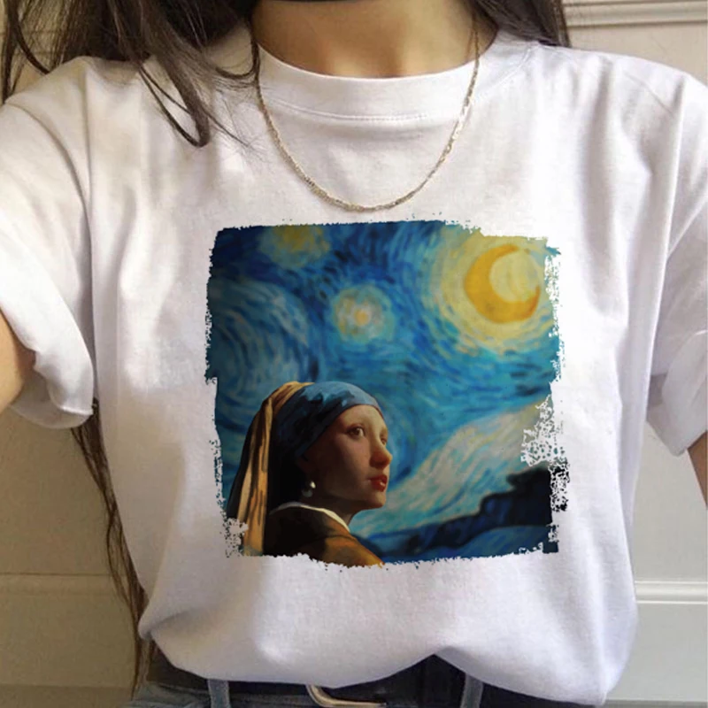 Vincent Van Gogh Harajuku эстетические футболки Женская масляная живопись Ullzang забавная футболка 90s Винтажная футболка модные футболки женские - Цвет: 7458