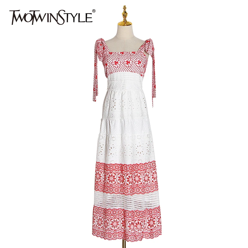 TWOTWINSTYLE лоскутное вечерние платье с вышивкой для женщин квадратный воротник