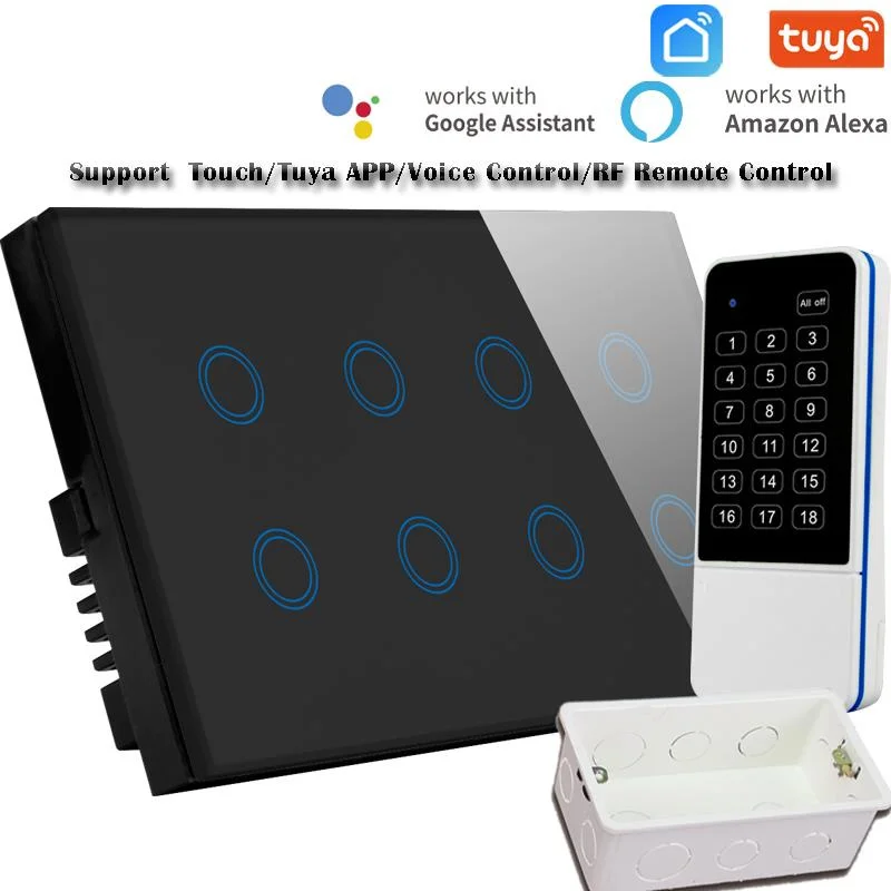 

UK Standard 8 Gang WIFI Switch Compatible RF Remote Control/Alexa/Google/Tuya Smart Life,AC110-240V,WIFI Light Switch 600W