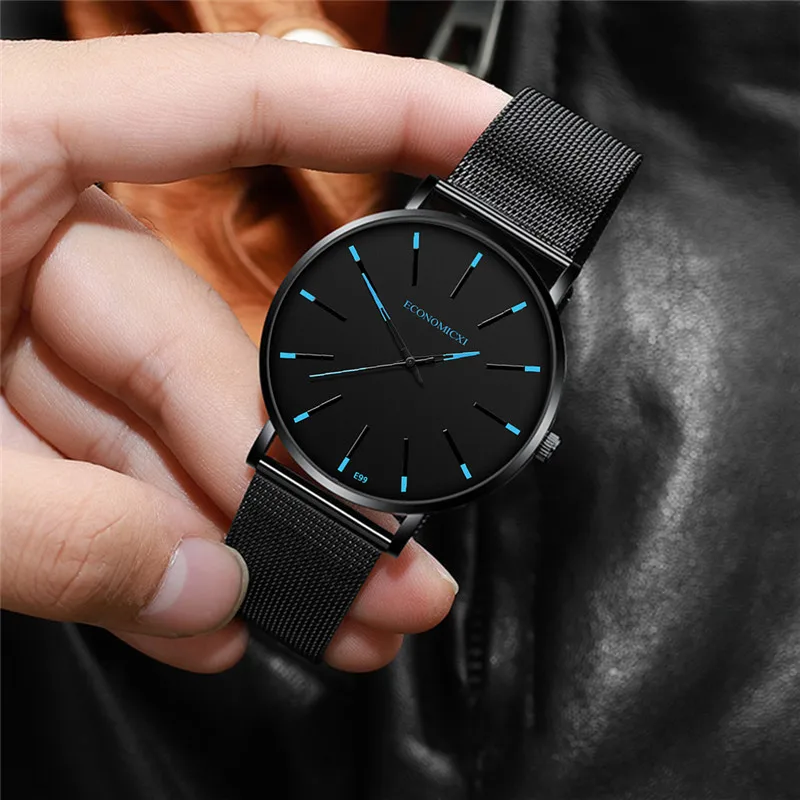 Casual Men's Watch Blue Pointer Multi-Color Alloy Mesh Minimalist Luxury Slim Male Business Temperament Wrist Watch reloj hombre