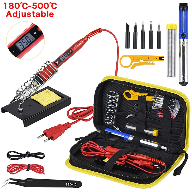 JCD LCD Electric Solder Iron Kits Adjustable Temperature 80W 220V Ceramic Heater Soldering Tips Desoldering Pump Welding Tools |