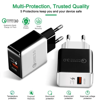 

100pcs Universal QC3.0 USB Charger For Samsung US EU Plug 18W Quick Charge 3.0 Fast Adapter Wall Charger For Samsung S10 Xiaomi