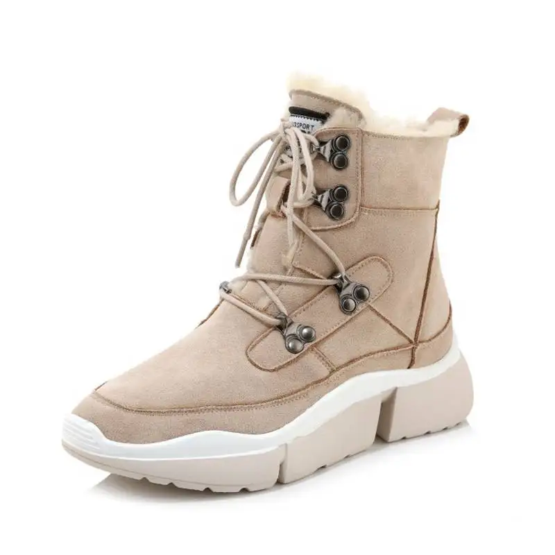 SIMLOVEYO Women's Ankle Boots Genuine Leather Fur Wool Snow Winter warm Boots Platform Bukle Elastic band Round Toe size 35-39