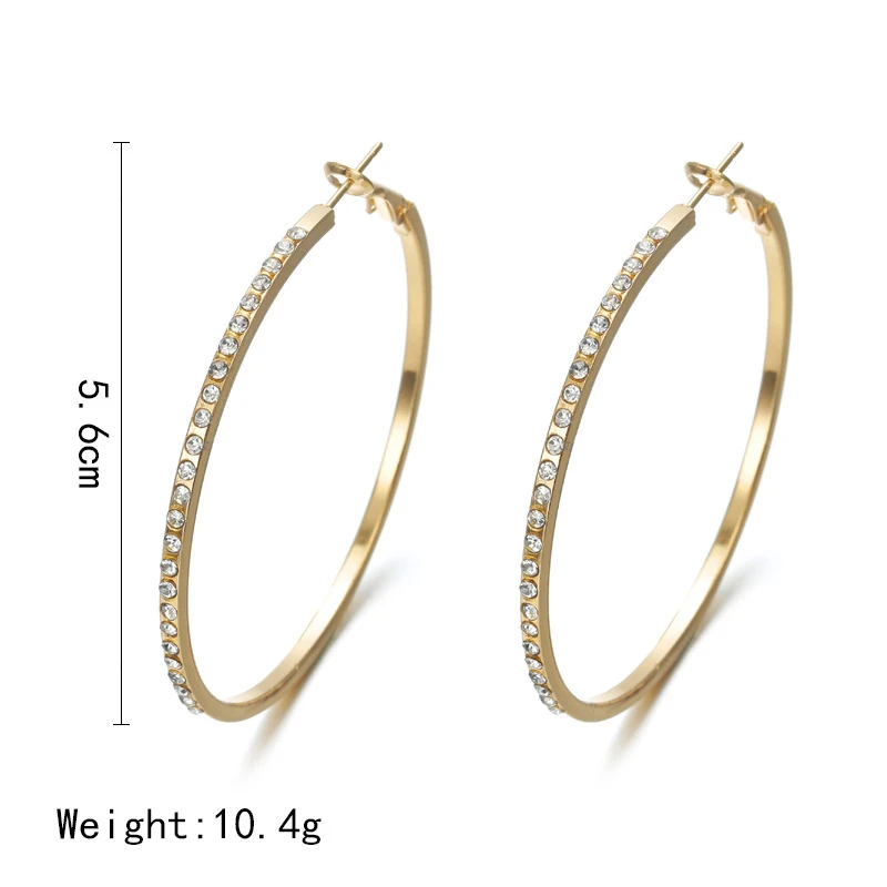 New Fashion Earring For Women with Crystal Rhinestone simple large Circle Gold/Silver/Rose Gold Hoop Earrings Jewelry Gifts