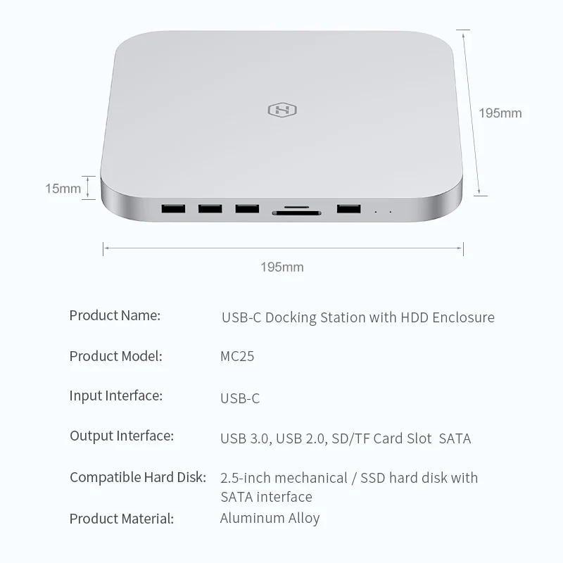 Hagibis USB-C Hub for Mac mini M1 with SATA Hard Drive Enclosure Type-C SSD Case docking station sliver for 2020 New Mac mini-4