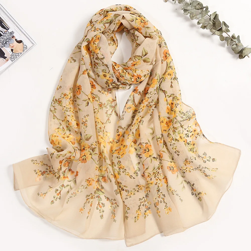 

Chiffon Plum Pattern Scarf Ladies Thin Section Fashion Casual Beach Sun Towel Long Print Scarf Female 2020 Spring Summer Cool