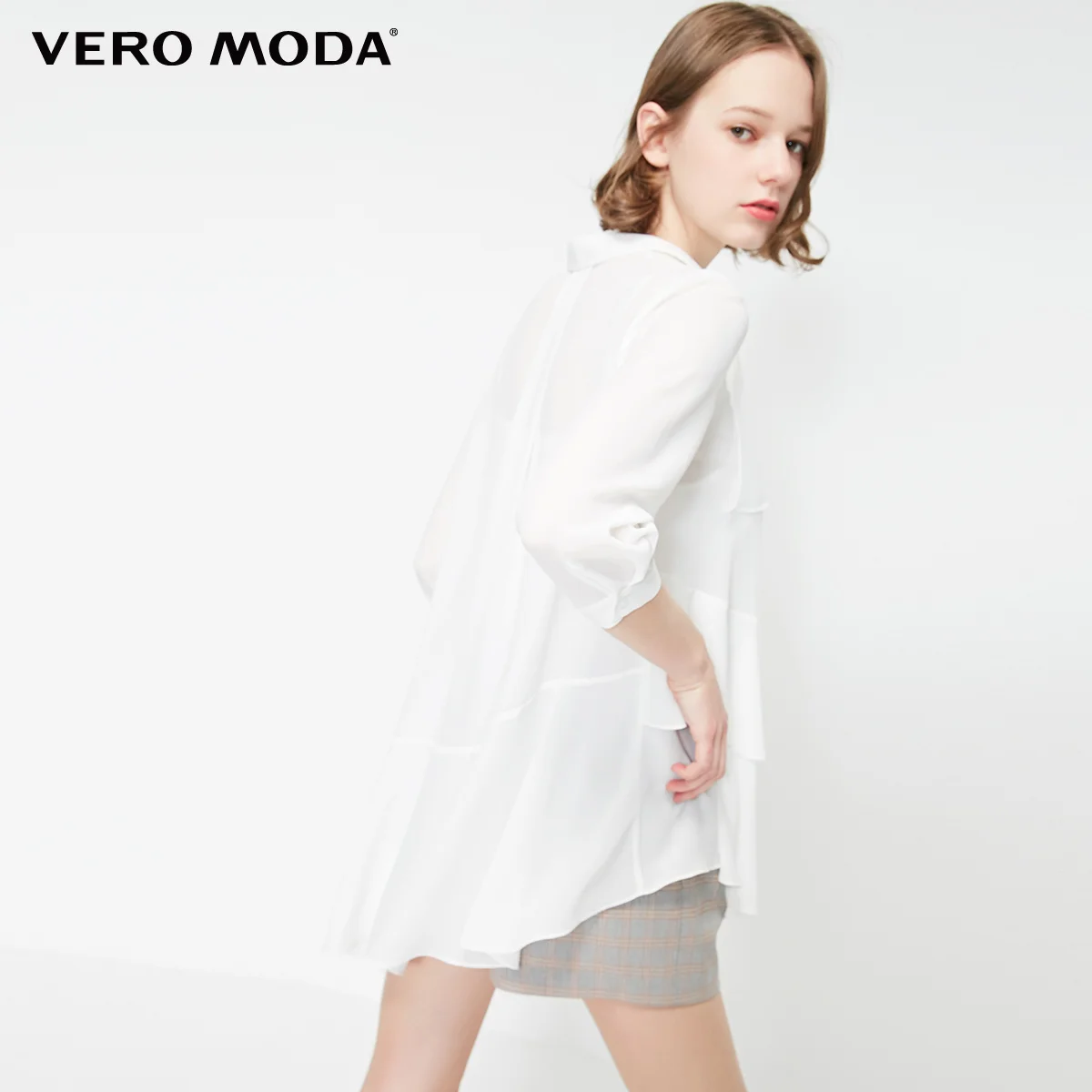 Vero Moda женская шифоновая блузка средней длины с оборками и отложным воротником | 319158524
