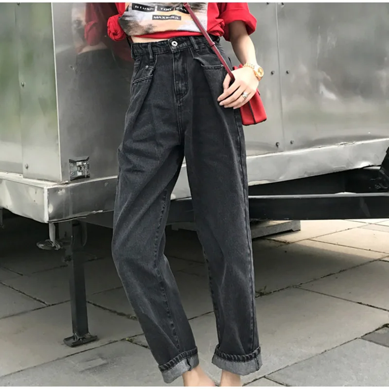 Свободные винтажные женские джинсы осенние отбеленные Повседневные Джинсы бойфренда завитка широкие брюки оверсайз джинсы с завышенной талией брюки женские