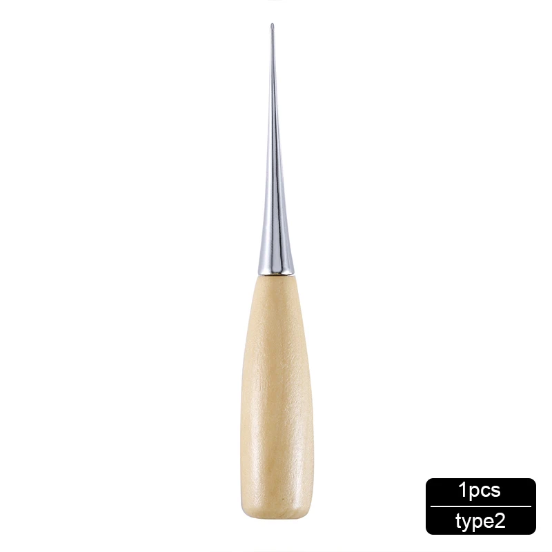 Wood handle awl MIUSIE Skc деревянная ручка шило ручной инструмент для вязания прямой конус изогнутый конус иглы тысяча сквозных сверл инструменты кожа ремесло - Цвет: Wood handle awl