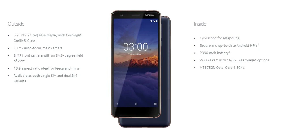 Original NOKIA 3.1 mobile phone 3GB 32GB 5.2Inch 18:9 Screen 2990mAh 13.0MP+8.0MP Android 9 MT6750N Octa Core Cellphone