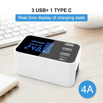 

20W 4A Multi-port Smart Fast Charger With Display Phone Type C USB Charger Power Adapter Socket For iPnone Xiaomi Samsung