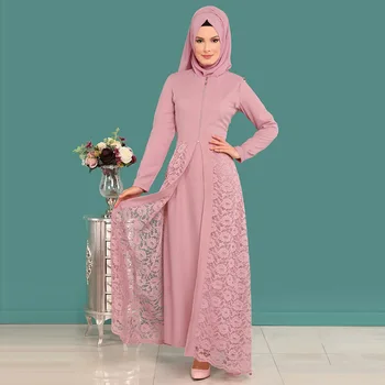 

Middle East Fashion Robe Lace Solid Color Long Sleeve Long Dress Muslim Mosque Dress Dubai Dubai UAE Indaba Abaya Dress