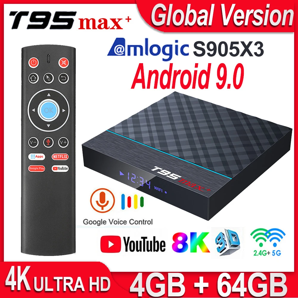  T95 MAX Plus Amlogic S905X3 Smart TV Box Android 9.0 4GB RAM 32GB 64GB ROM Dual Wifi 8K 24fps Netfl