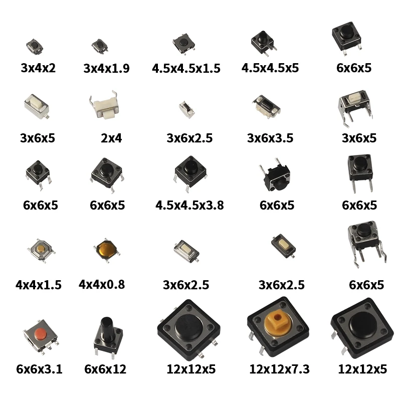 125 шт./компл. 25 типов Ассорти Микро Кнопочный переключатель тактичности сбросить Мини переключателя лист SMD 2*4 3*6*4*4 6*6