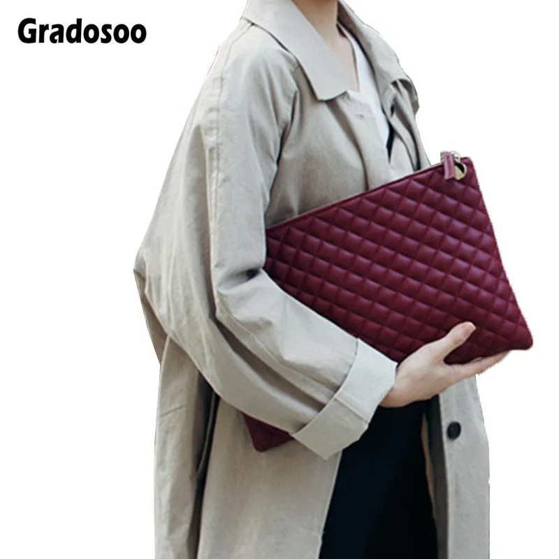 

Gradosoo Diamond lattice Women Day Clutch Bag PU Leather Women Clutches Ladies Handbags Envelope Bags Party Evening Bags LBF462