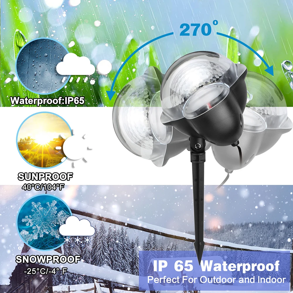 Christmas LED Snowfall Projector Light Waterproof IP65 Outdoor Indoor Snowflake Spotlight With Remote Control For Xmas Party