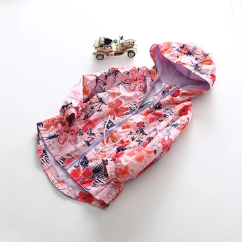 

High Quality Spring Autumn Children's Hooded Rainproof Long Windbreaker Girl Flower Leisure Outdoor Coat Kids Clothes