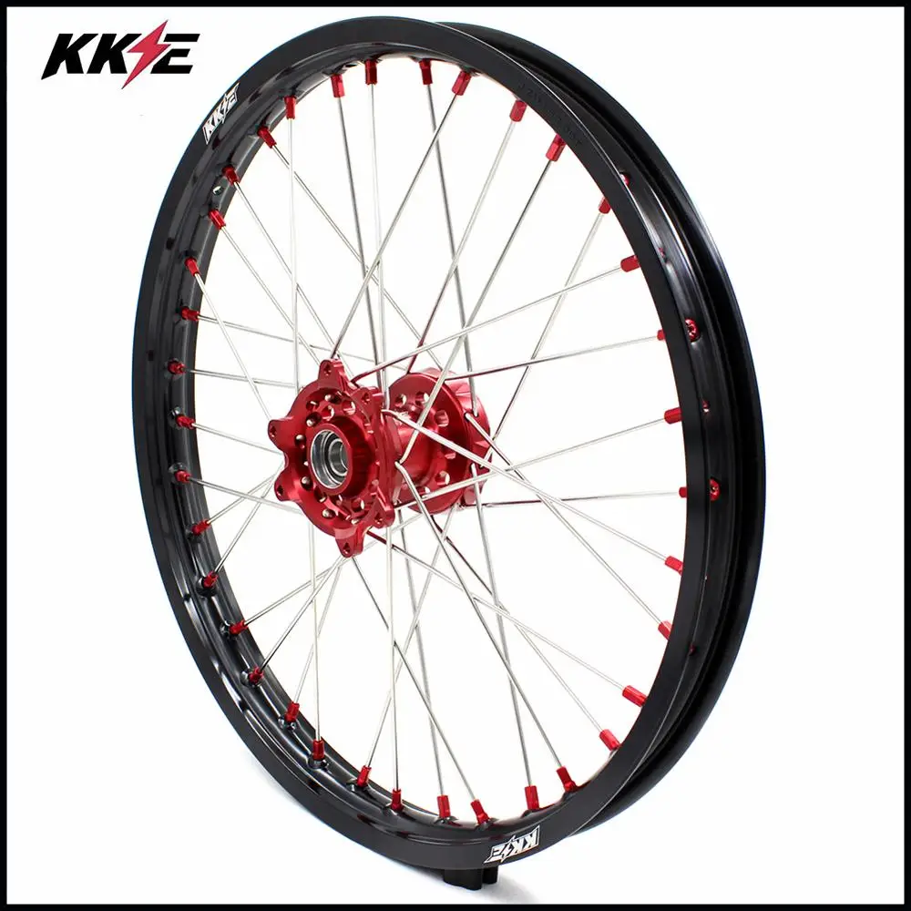 KKE 21 и 18 эндуро колеса Набор для HONDA CRF250R 04-13 CRF450R 02-12 красный ниппель спиральный ЧПУ диски