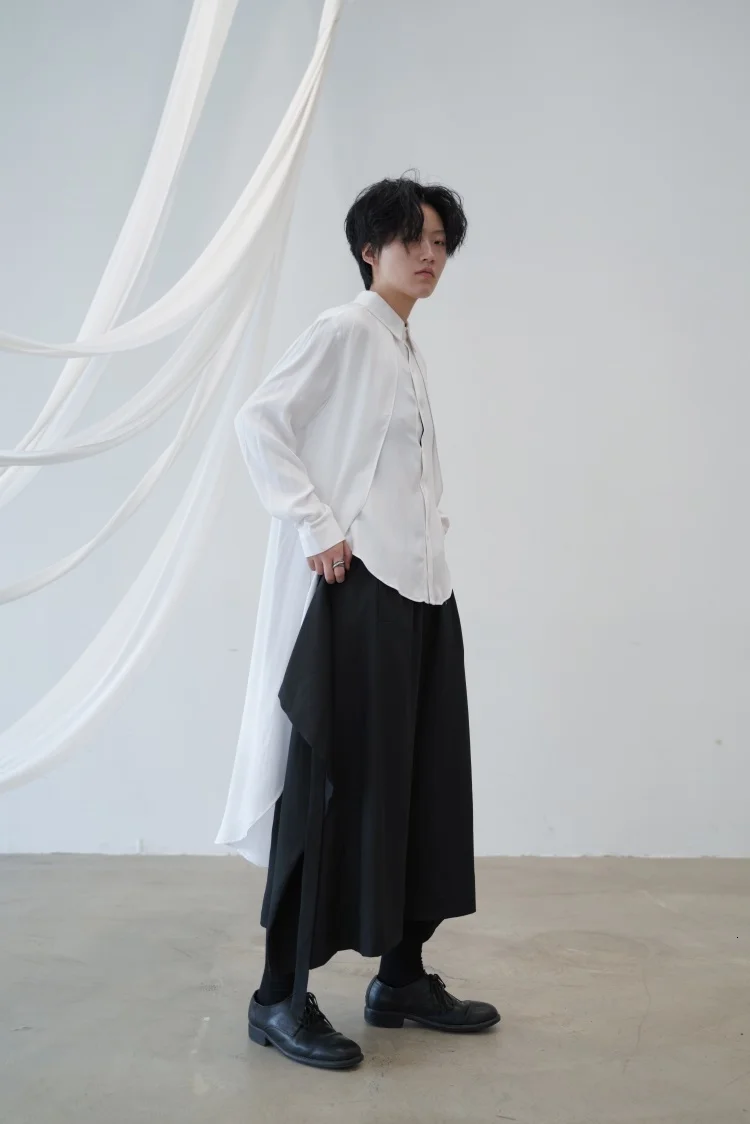 [EAM] женская черная белая длинная свободная блузка с отворотом и длинным рукавом, модная Свободная рубашка, весна-осень 1B659