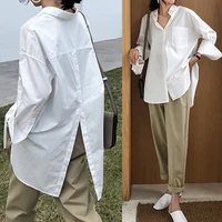 Celmia kadın beyaz gömlek 2021 sonbahar büyük boy bluzlar moda yaka Casual katı uzun kollu düğmeler asimetrik tunik üst Blusa