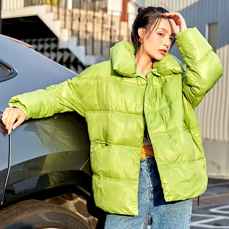 

2019 Glossy Winter Down Cotton Padded Jacket For Women Thick Bright Black Short Shiny Jacket Yellow Blue Cotton Parkas