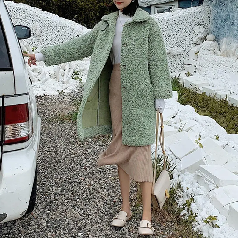 RealShe зимнее женское пальто с отложным воротником, с длинным рукавом, на пуговицах, с карманами, шерстяные пальто и куртки для женщин, Осеннее теплое шерстяное пальто для женщин - Цвет: green coat women