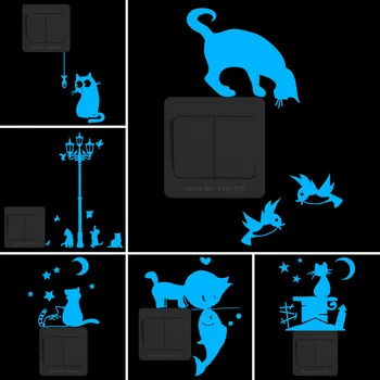 

Cute Animal Cat Light Switch Sticker Glow in the Dark Cartoon Wall Sticker Luminous Home Stickers for Kids Baby Nursery Decor