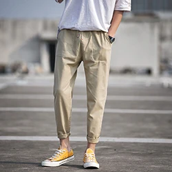 Deep Khaki Новые мужские повседневные брюки свободные мягкие дышащие брюки длиной до щиколотки Легкие мужские брюки-карандаш Harlan модные - Цвет: Deep Khaki