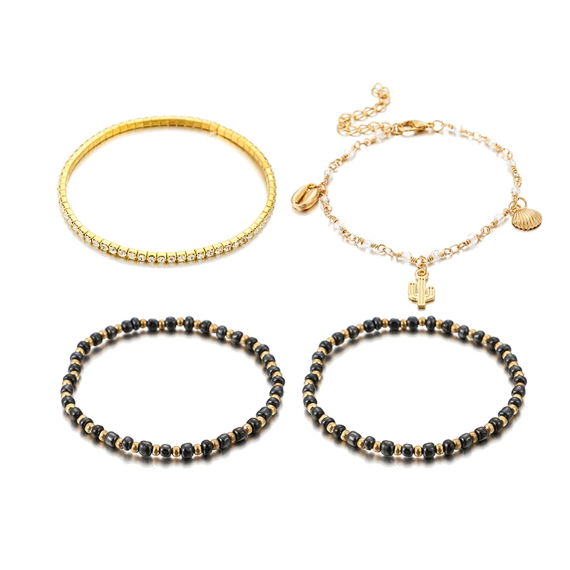 Docona Boho красочный пчела Хлопок Вязание Набор браслетов для ног для женщин золотые бусины цепи слоистых украшения для щиколотки 8665 - Окраска металла: gold