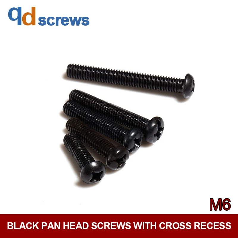 

4.8 M6 Black Pan head screws with cross recess Cross Round Head Screw GB818-76 DIN7985 ISO 7045