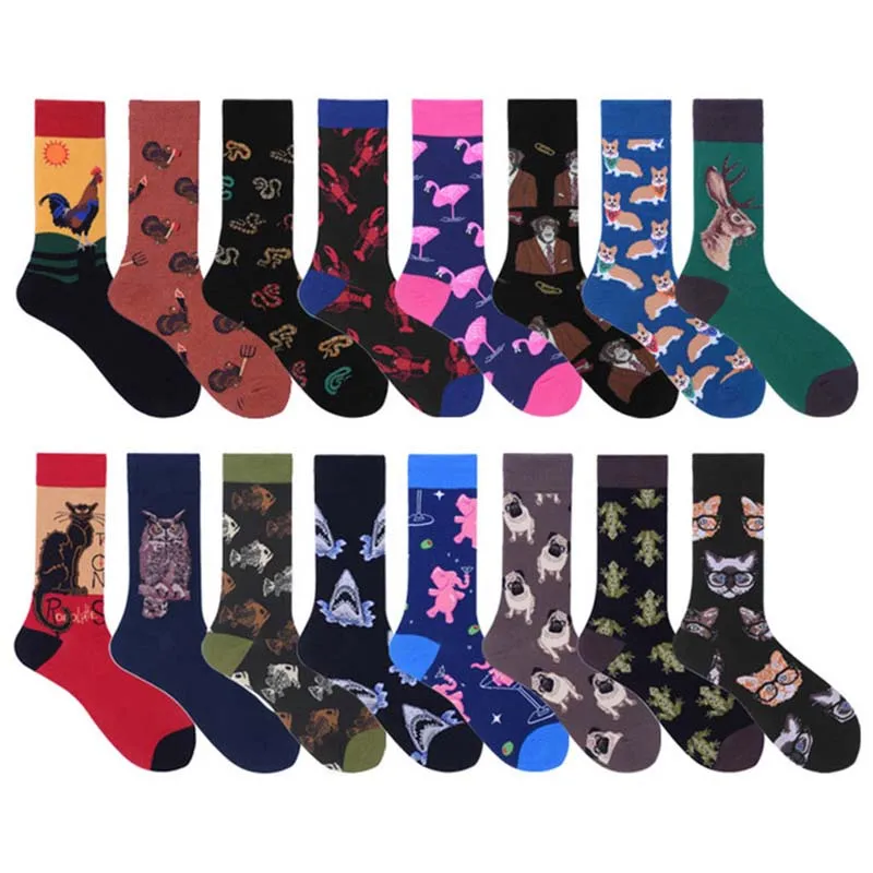 Harajuku hot socks cute fashion men's large size cartoon deer dog cat animal happy funny socks funny man Christmas gift