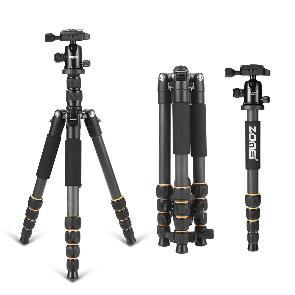 Professional ZOMEI Q666C Tripod Portable Travel Carbon Fiber Tripod Monopod Plastic Ball Head For DSLR SLR Digital Camera