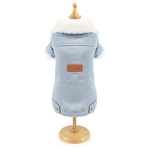 light blue Одежда для домашних животных, котов премиум-класса, утолщенные двойные Слои Зима Девочки с изображением котенка, одежда пальто, теплые джинсовые штаны для маленьких девочек и куртка для маленьких собак классический щенок джинсовая куртка - Цвет: light blue