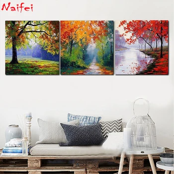 

5D DIY Diamond Painting 3 Piece colorful tree Full Square/Round Triptych Diamond embroidery Cross stitch Diamond crystal picture