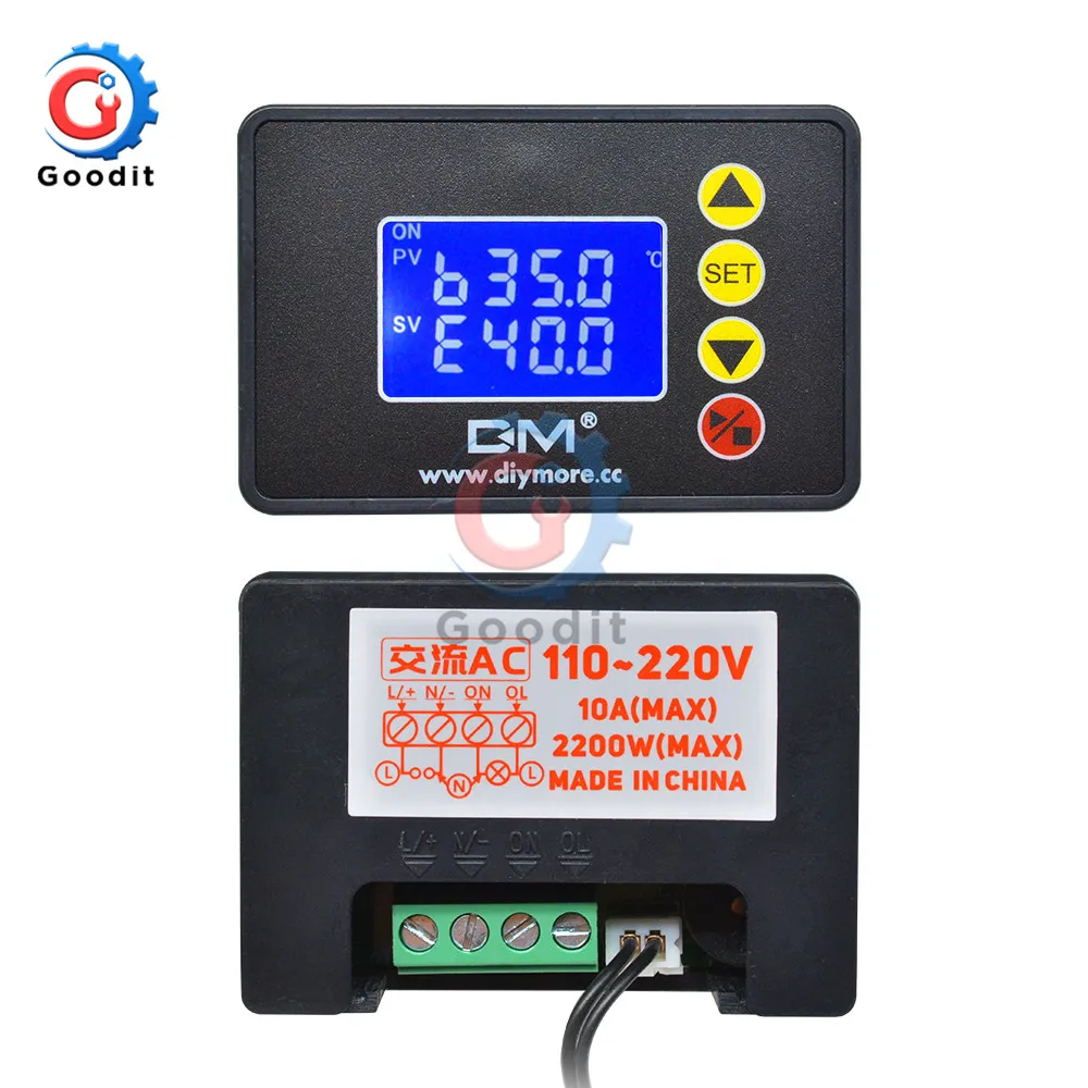 Термостат контроллер постоянного тока 12V 24V AC 110 V-220 V микрокомпьютер Температура цифровой 1,37 ″ ЖК-дисплей-55 ℃~ 120℃ контроллер заменить W3001 - Цвет: AC110V 220V 10AW