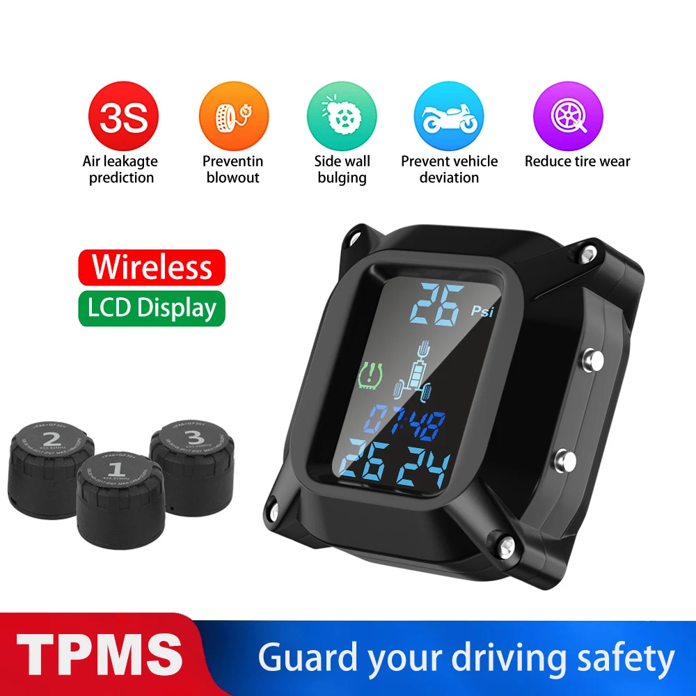 

New Tire Pressure Alarm Motorbike 3PCS Sensor Tire Pressure Monitoring USB Interface Motorcycle TPMS Explosion Proof Waterproof
